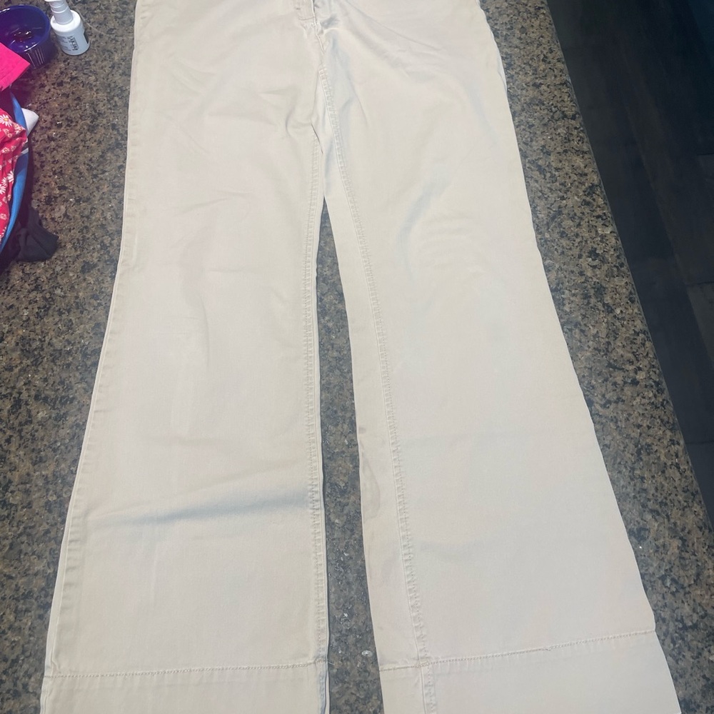 New York & Company Cream Flare Wide Leg Jeans